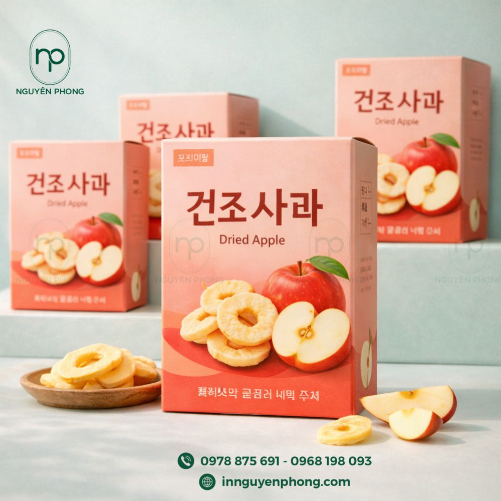 In hộp giấy đựng táo quả sấy